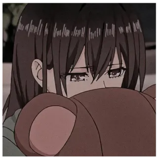 😞 anime, cô gái, buồn, gấu bông telegram sticker