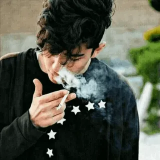 🖤 smoking, cigarette, man, smoke, stars, casual, person telegram sticker