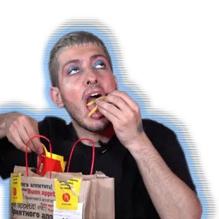 🍟 Buon appetito! osoba, jedzenie, jedzenie, makijaż, torba, frytki telegram sticker