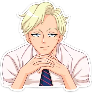 😏 anime, tóc vàng, nhân vật, vàng hoe, đàn ông, cà vạt, áo sơ mi, phim hoạt hình whatsapp sticker