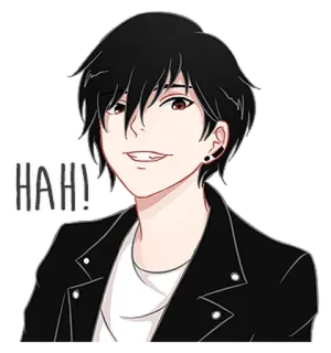 😏 HAH! Anime, Manga, Postać, Mężczyzna, Czarne włosy, Kreskówka whatsapp sticker