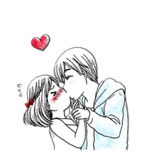 😘 Anime, Cartoon, Liebe, Kuss, Romantik, Herz, Paar telegram sticker