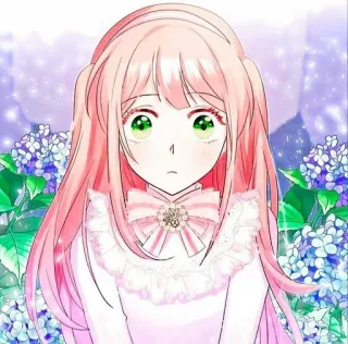 🍉 anime girl, pink hair, green eyes, cute, kawaii, manga, illustration telegram sticker