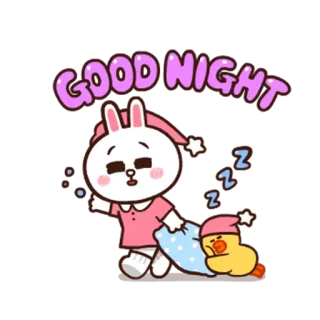 💤 GOOD NIGHT buona notte, dormire, coniglio, anatra, carino, cartone animato whatsapp sticker