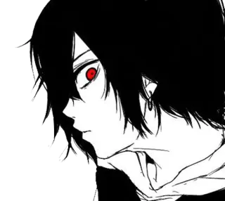 😒 anime, manga, black and white, red eyes, dark hair, profile telegram sticker