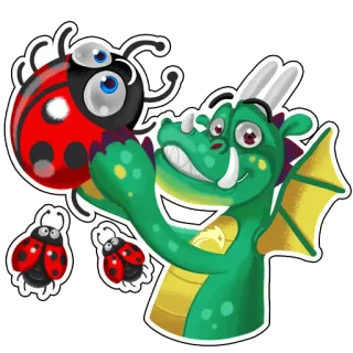 🐞 dragão, joaninha, desenho animado, adesivo telegram sticker