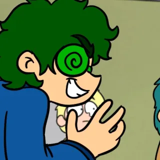 😈 Desenho animado, Personagem, Olhos em espiral, Cabelo verde whatsapp sticker