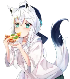 🇮🇹 anime, girl, fox, pizza, cute, illustration whatsapp sticker