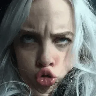 💚 Billie Eilish Billie Eilish, cantante, pop star, celebrità, musica, ritratto, faccia buffa telegram sticker