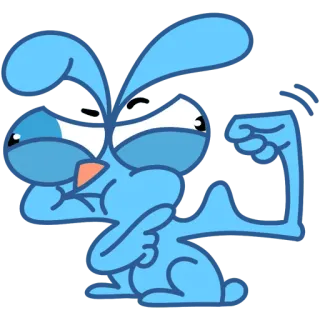 💪 Dibujo animado, Conejo, Azul, Fuerte, Flexionando, Animal, Sticker telegram sticker