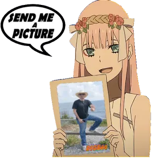 🤳 Zero Two Darling in the Franxx SEND ME A PICTURE Аниме, Отправить фото, Персонаж, Женщина, Zero Two telegram sticker
