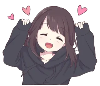 😄 Anime, Dziewczyna, Serca, Urocze, Kawaii, Szczęśliwy, Uśmiechnięty telegram sticker