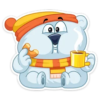 😀 ours polaire, dessin animé, hiver, chapeau, café, collation telegram sticker