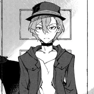 🐁 Chuuya Nakahara Bungou Stray Dogs Anime, Manga, Chuuya Nakahara, Bungou Stray Dogs, Hoed, Zwart-wit telegram sticker