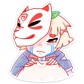 😢 maschera volpe, piangendo, anime, manga, adesivo, triste, cartone animato whatsapp sticker