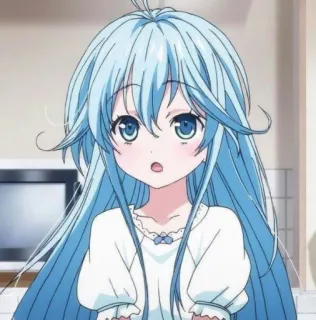 😮 ragazza anime, capelli lunghi blu, carina, anime, ragazza, capelli blu, animato telegram sticker