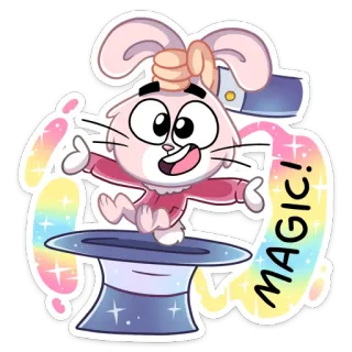 🔮 MAGIC! magie, lapin, lapinou, dessin animé, mignon, chapeau, étincelle, coloré telegram sticker