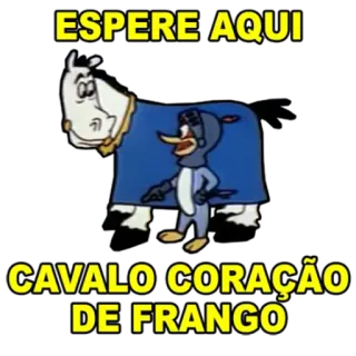 🐴 ESPERE AQUI
CAVALO CORAÇÃO
DE FRANGO cartoon, horse, chicken hearted, wait here telegram sticker