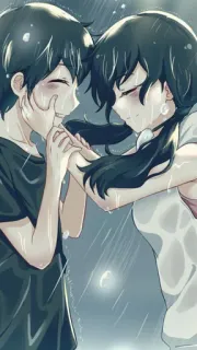 👀 动漫, 情侣, 雨, 情绪, 插画, 友谊, 慰藉 telegram sticker