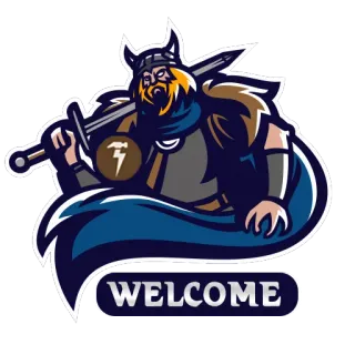 👋 WELCOME Vikingo, Spada, Guerriero, Elmo, Logo, Mascotte, Medievale, Mitologia telegram sticker