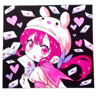 😍 アニメ, マンガ, 女の子, ピンク髪, かわいい, 可愛い, 文字, 愛, ハート telegram sticker