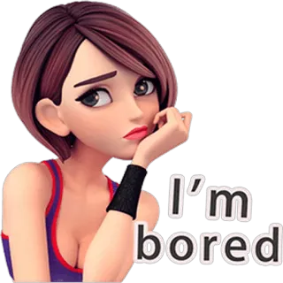 🙁 I'm bored скучно, женщина, мультфильм, выражение, грустный, эмоция telegram sticker