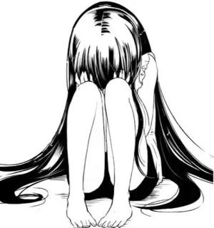 🌟 anime, cô gái, buồn, khóc, manga, trắng đen telegram sticker