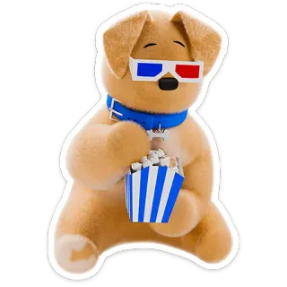 🍿 강아지, 팝콘, 3D 안경, 동물, 귀여운, 스티커 telegram sticker