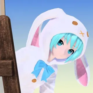 🐈 Anime, Coniglio, Orecchie, Costume, Carino, Capelli blu telegram sticker