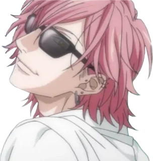 😎 Anime, pelo rosa, gafas de sol, pendientes, personaje, retrato telegram sticker