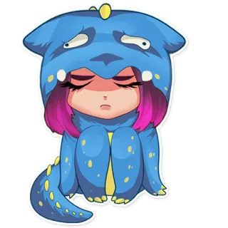 😔 sticker, fille, triste, mignon, personnage, bleu, dessin animé whatsapp sticker