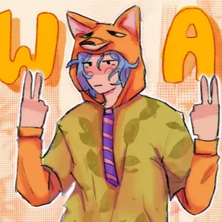 ✌️ WA Estilo anime, Personagem, Sinal de paz, Raposa, Laranja, Pessoa, Desenho animado telegram sticker