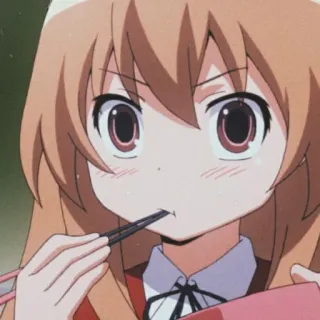 😯 Aisaka Taiga Toradora! อนิเมะ, ผู้หญิง, กิน, ตะเกียบ, ไทกะ ไอซากะ, โทระโดระ! whatsapp sticker