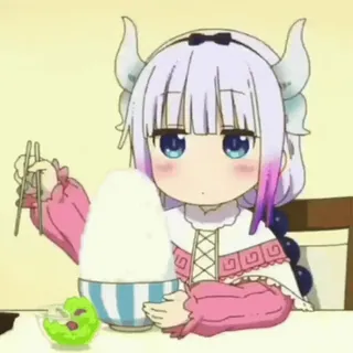 🍚 Kanna Аниме, Дракон, Милый, Еда, Канна, Чиби telegram sticker