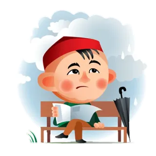 💨 비, 신문, 벤치, 우산, 소년, 독서 whatsapp sticker