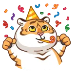 🥳 feier, party, tiger, tier, cartoon, konfetti, süß telegram sticker