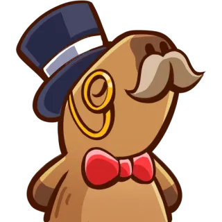 😎 카피바라, 중절모, 외알 안경, 콧수염, 나비 넥타이, 동물, 만화 telegram sticker