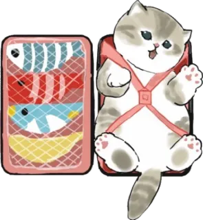🧰 cat, kitten, fish, lunchbox, cute, pet telegram sticker