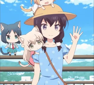 👋 Anime, Dziewczyna, Kot, Uroczy, Kawaii, Postać telegram sticker