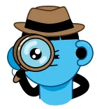 🕵️‍♂️ นักสืบ, นักสืบสวน, การ์ตูน, แว่นขยาย, หมวก, สีน้ำเงิน telegram sticker