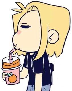 😑 drink, juice, orange, slurp, anime style, cartoon telegram sticker