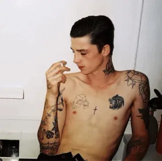 💲 homem, tatuagens, cigarro, sem camisa, fumando whatsapp sticker