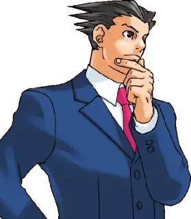 🤔 Phoenix Wright Ace Attorney 思考, 弁護士, スーツ, ネクタイ, アニメ, ゲーム telegram sticker
