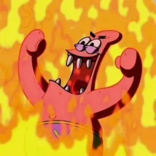 😈 Patrick Star Spongebob Squarepants Patrick Star, Spongebob Schwammkopf, Cartoon, Feuer, Wütend, Übertreibung telegram sticker