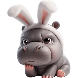 😏 ippopotamo, orecchie da coniglio, animale, carino, cartone animato, mammifero, pasqua, coniglio telegram sticker