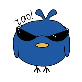 😎 чао! pájaro, gafas de sol, guay, animal, dibujo animado, azul, saludo whatsapp sticker