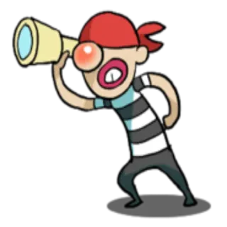 👁 bajak laut, kartun, teropong, bandana merah, karakter, ilustrasi whatsapp sticker