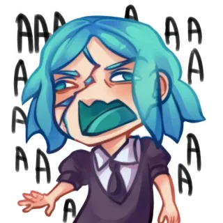 😫 AAAA Anime, Cartoon, Chibi, Personage, Schreeuwend, Blauw haar, Schattig telegram sticker
