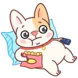 🍟 perro, dibujo animado, merienda, tele, perezoso, almohada, mono, relajante whatsapp sticker
