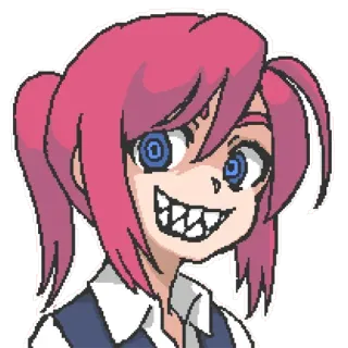 😁 cartoon, anime, digital art, character, woman, smiling, face, pink hair telegram sticker